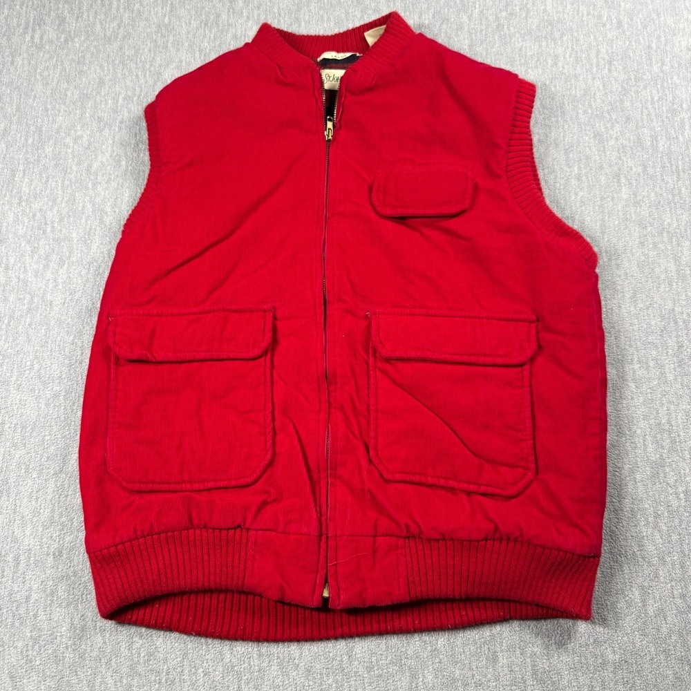 St. John's Bay Vest Mens L Red Corduroy Full Zip Quilted Flannel Lined Gilet 90s